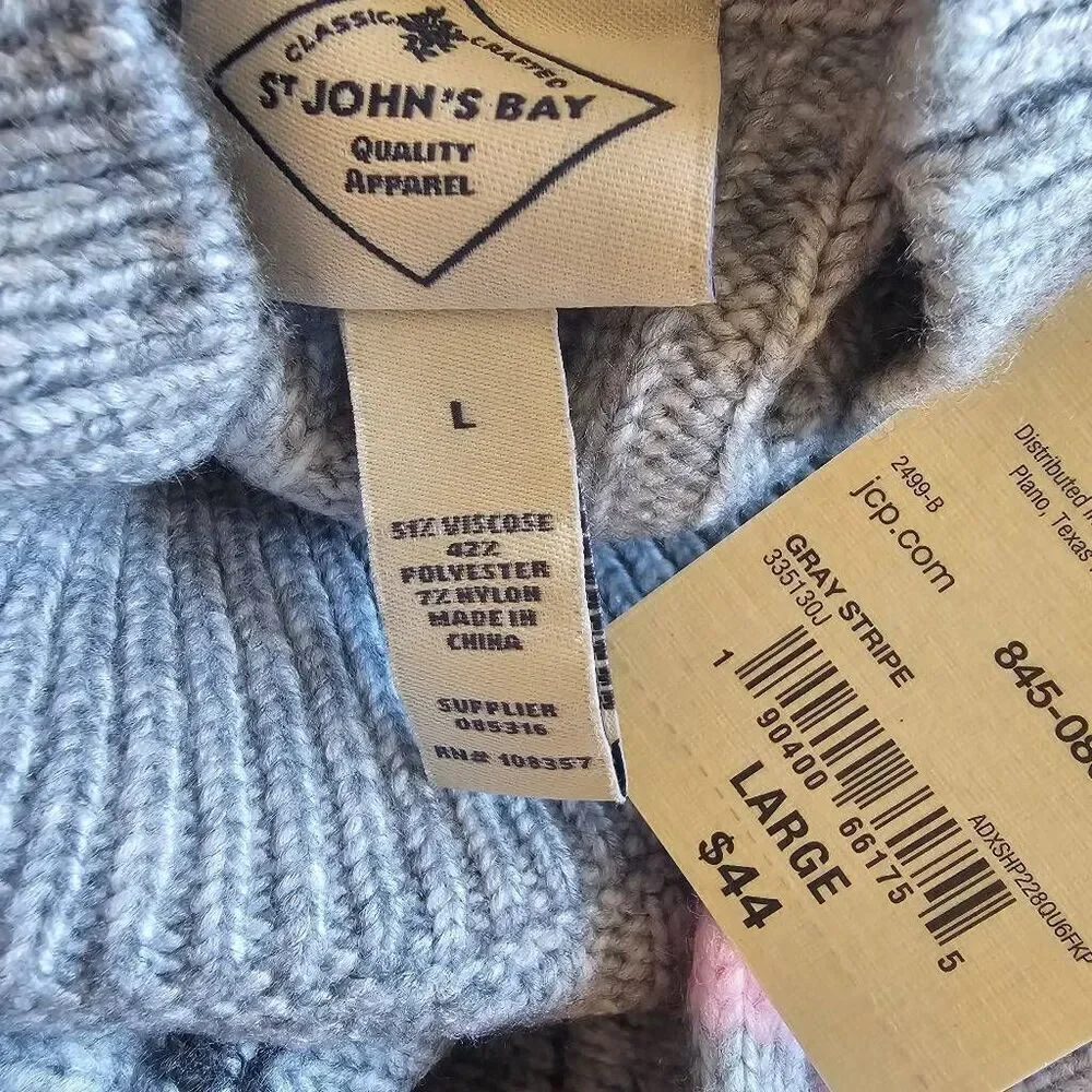 St johns bay womens Sz L gray pink knit pullover sweater